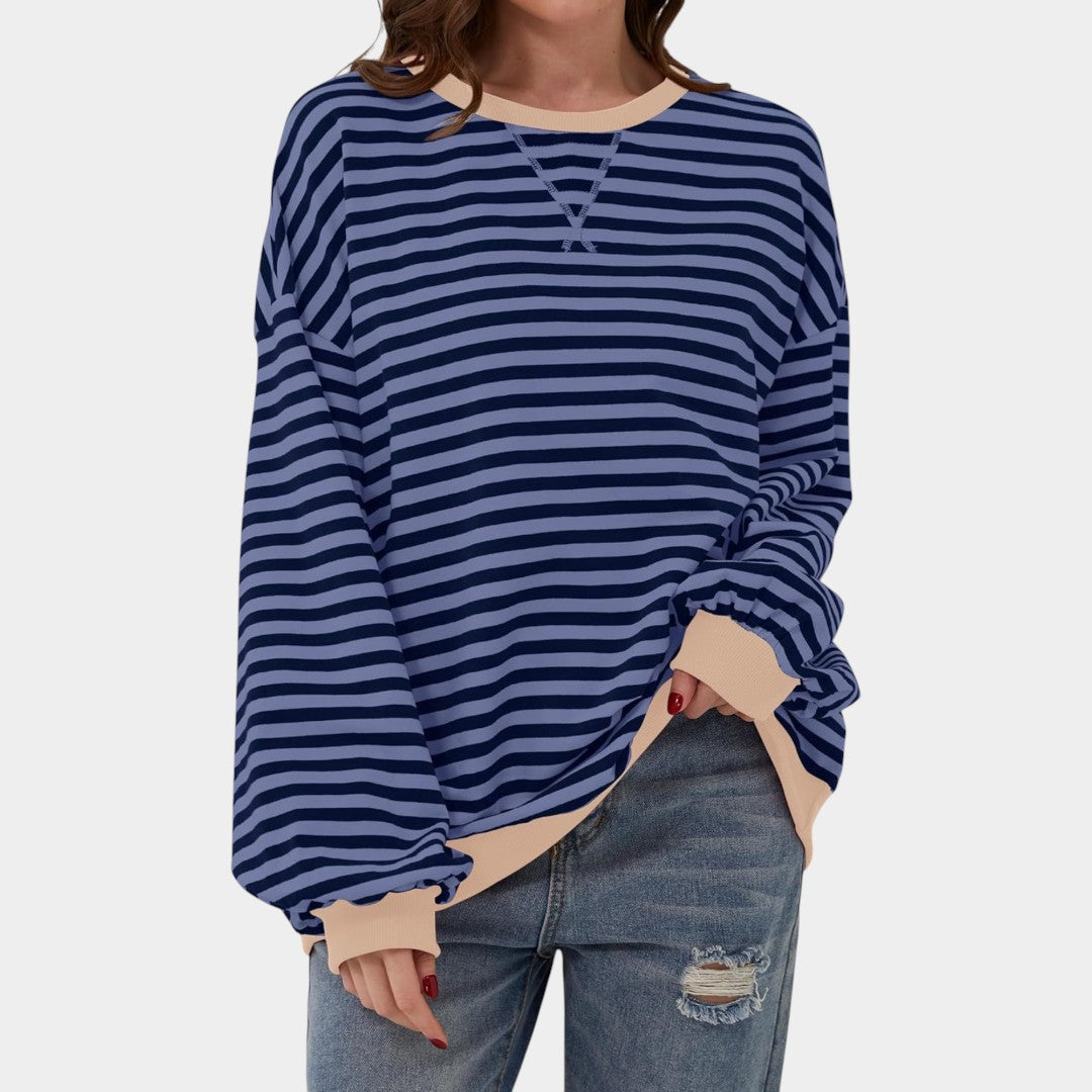 Teresa – blusa listrada com detalhes azuis