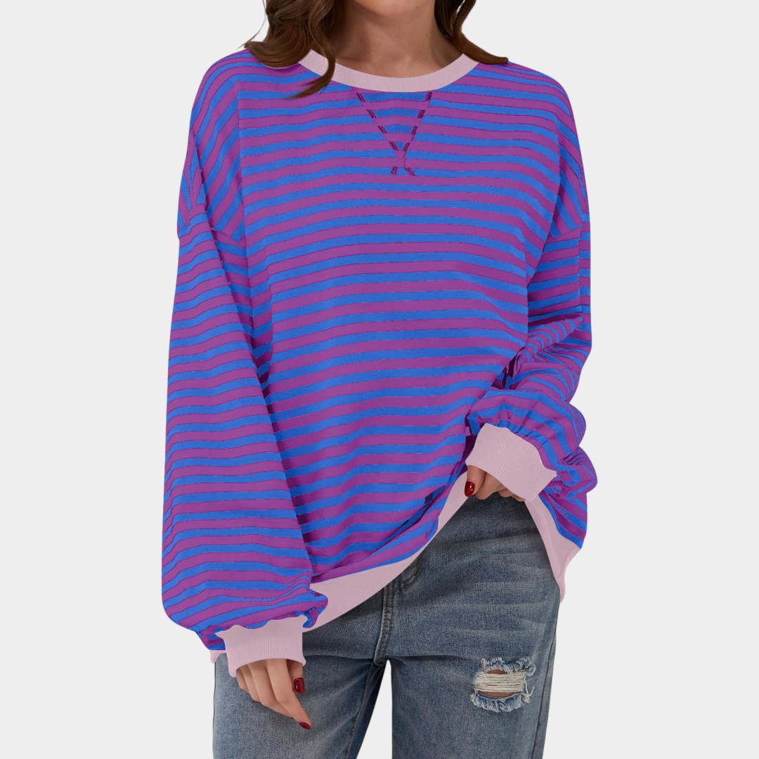 Teresa – blusa listrada com detalhes azuis
