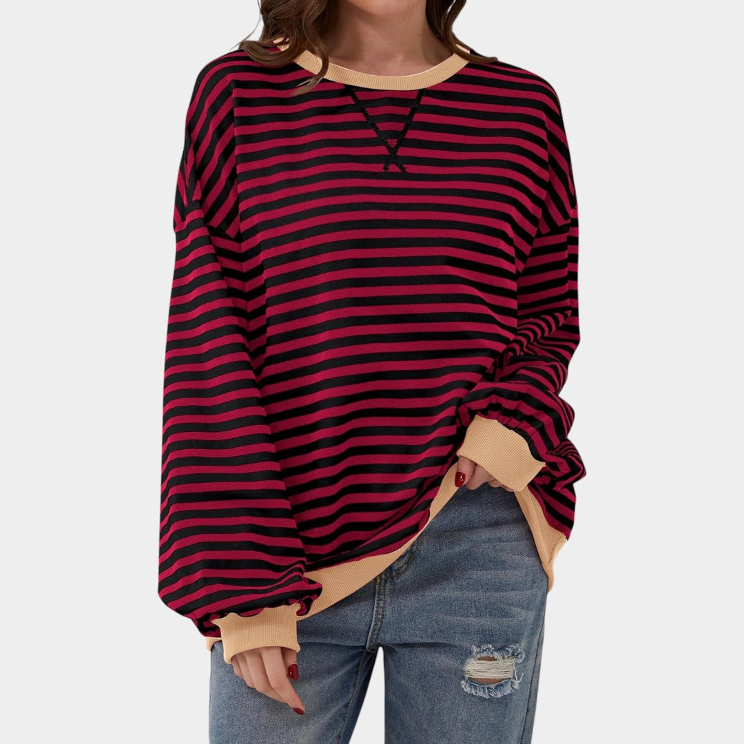 Teresa – blusa listrada com detalhes azuis