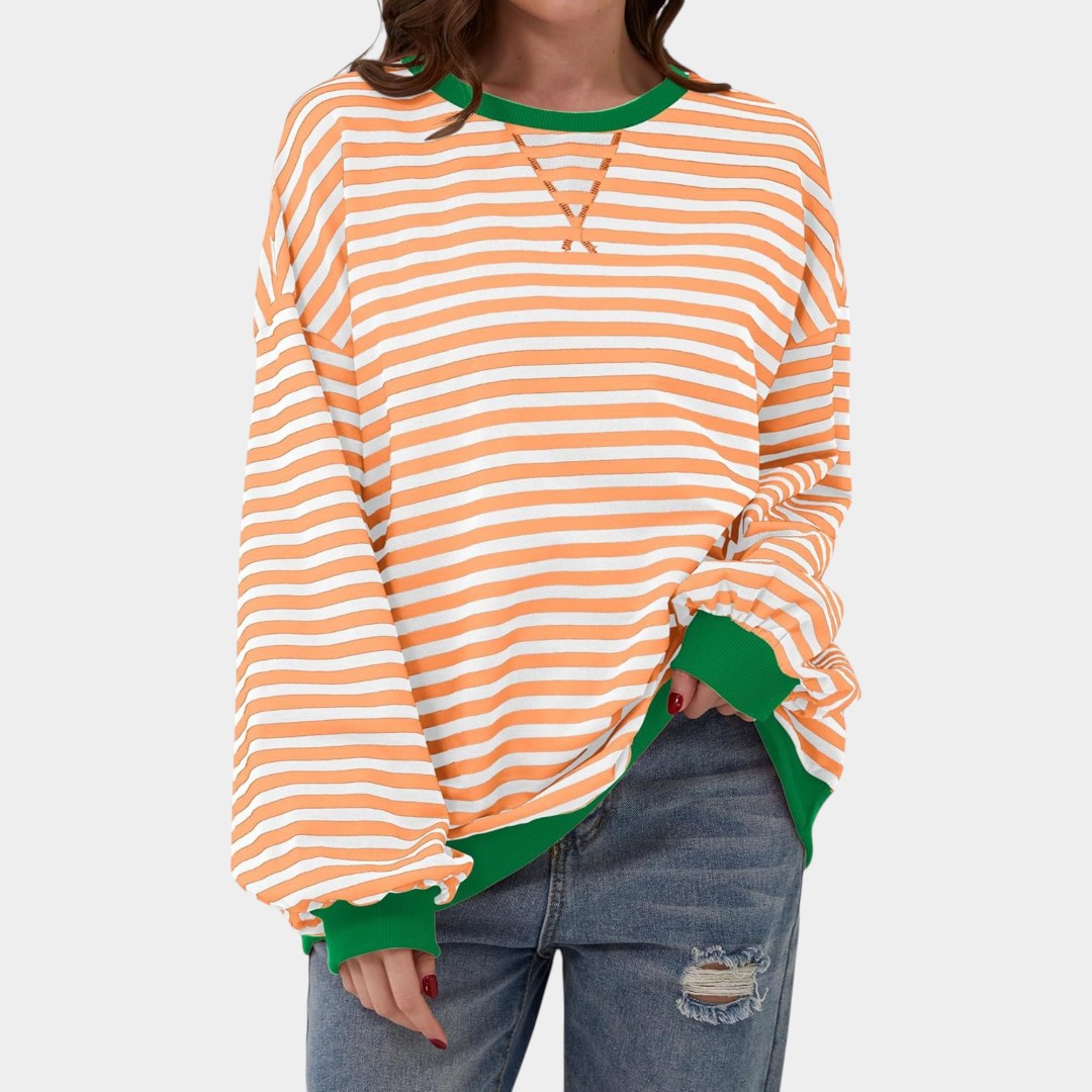 Teresa – blusa listrada com detalhes azuis