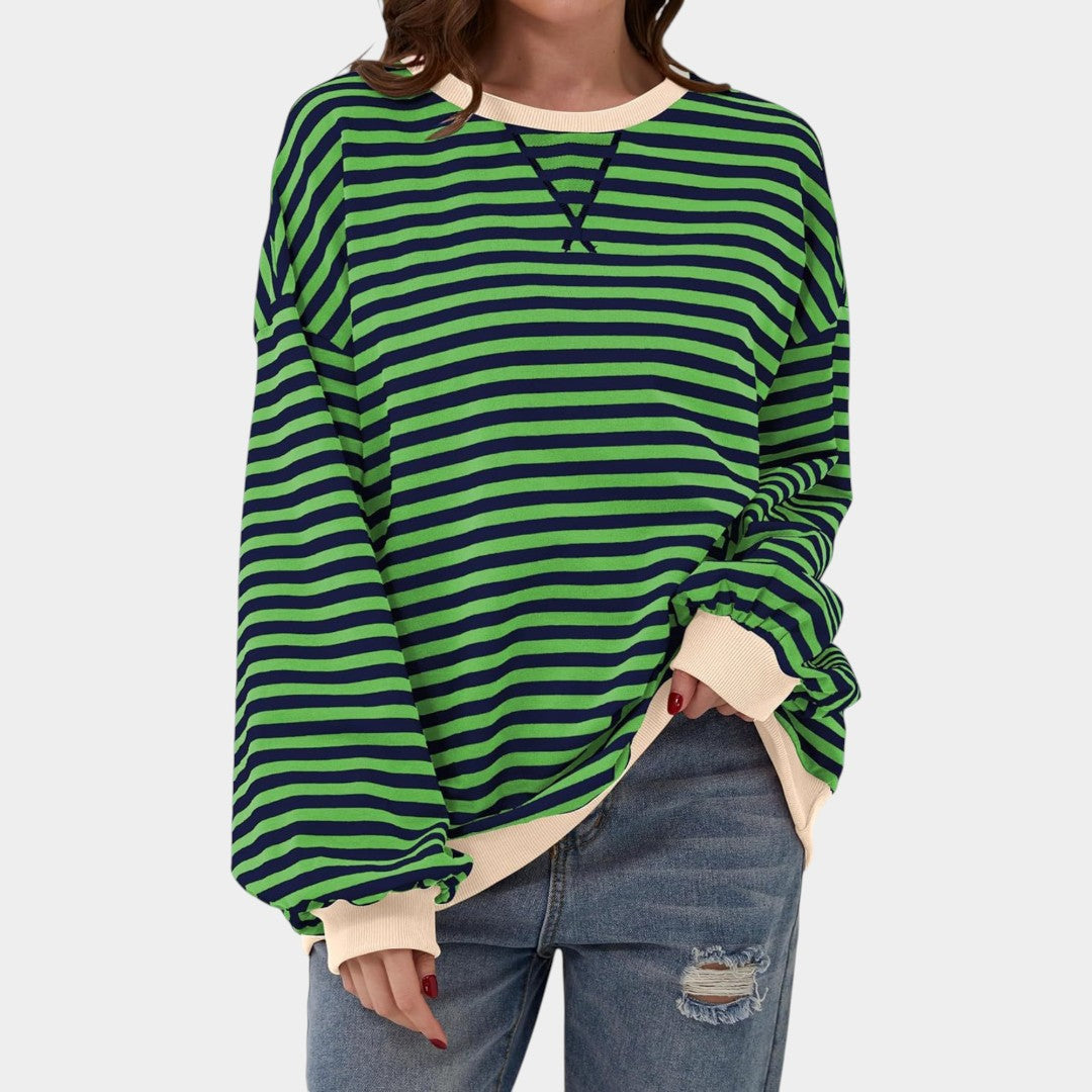 Teresa – blusa listrada com detalhes azuis