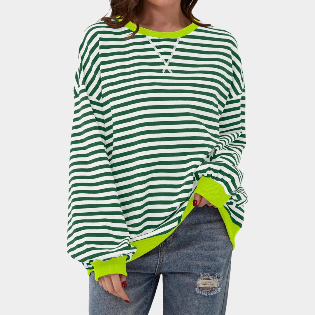 Teresa – blusa listrada com detalhes azuis