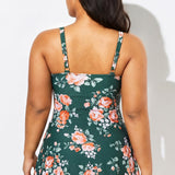 Vestido de Banho de Uma Peça Floral Verde com Controlo de Barriga para Mulheres