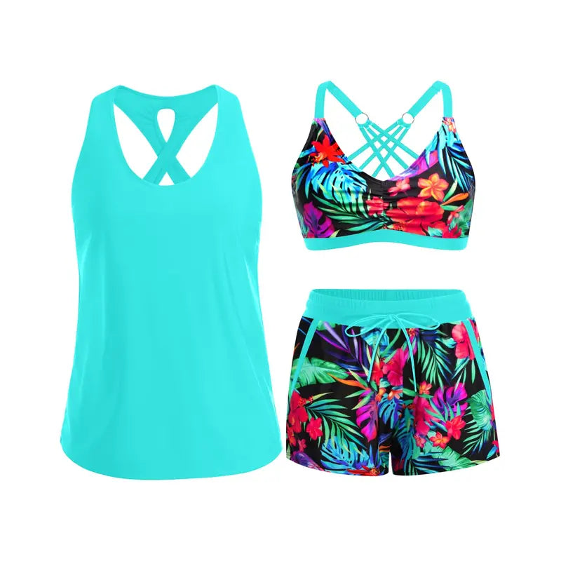 MARIANA | Conjunto de Tankini Esportivo em 3 Peças com Bolsos