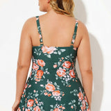 Vestido de Banho de Uma Peça Floral Verde com Controlo de Barriga para Mulheres