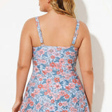 Vestido de Banho de Uma Peça Floral Verde com Controlo de Barriga para Mulheres