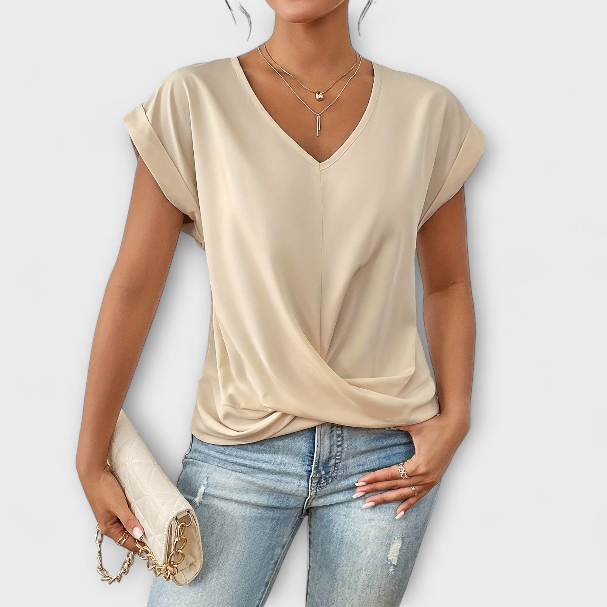 Heloise - Top com decote em V e detalhe de contas