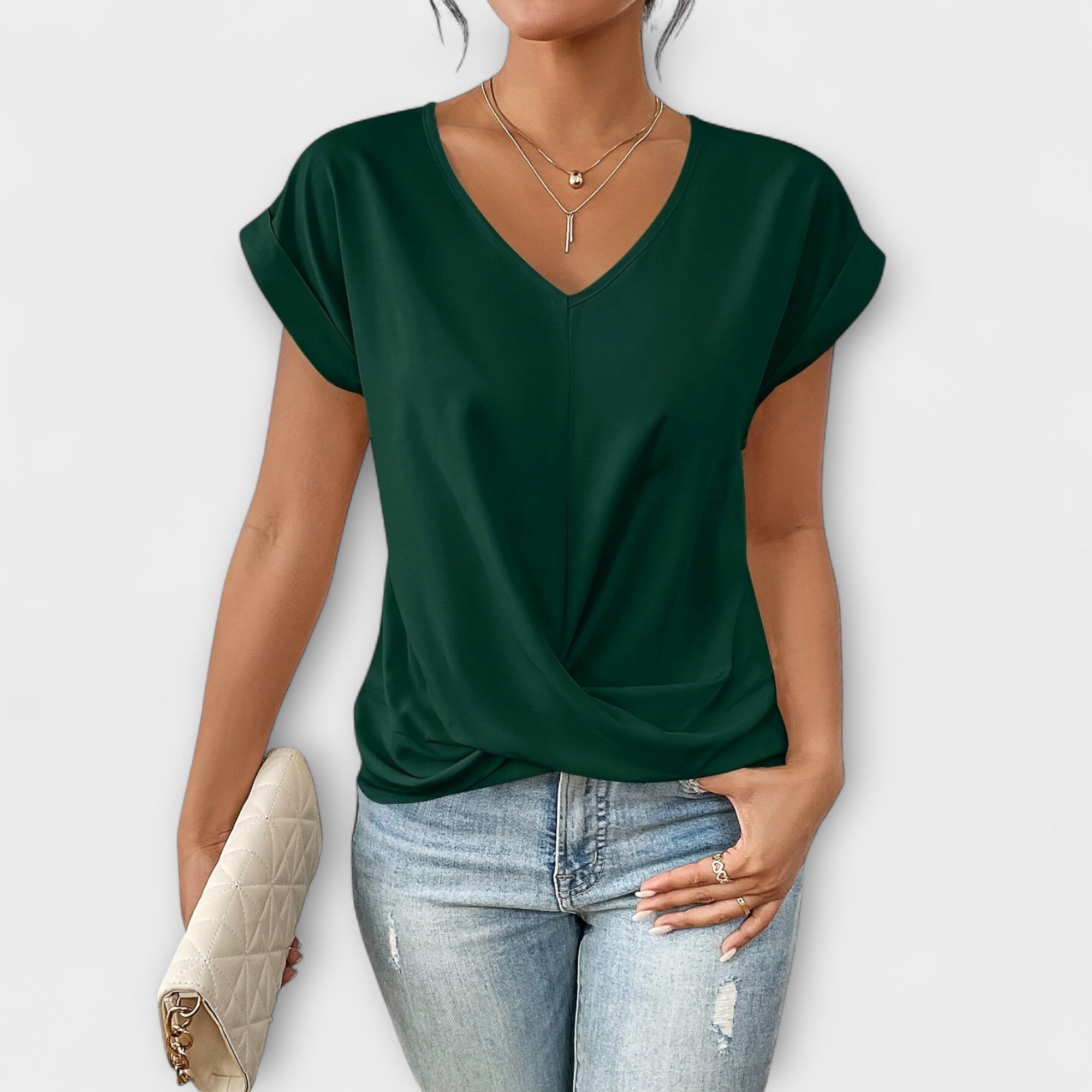 Heloise - Top com decote em V e detalhe de contas