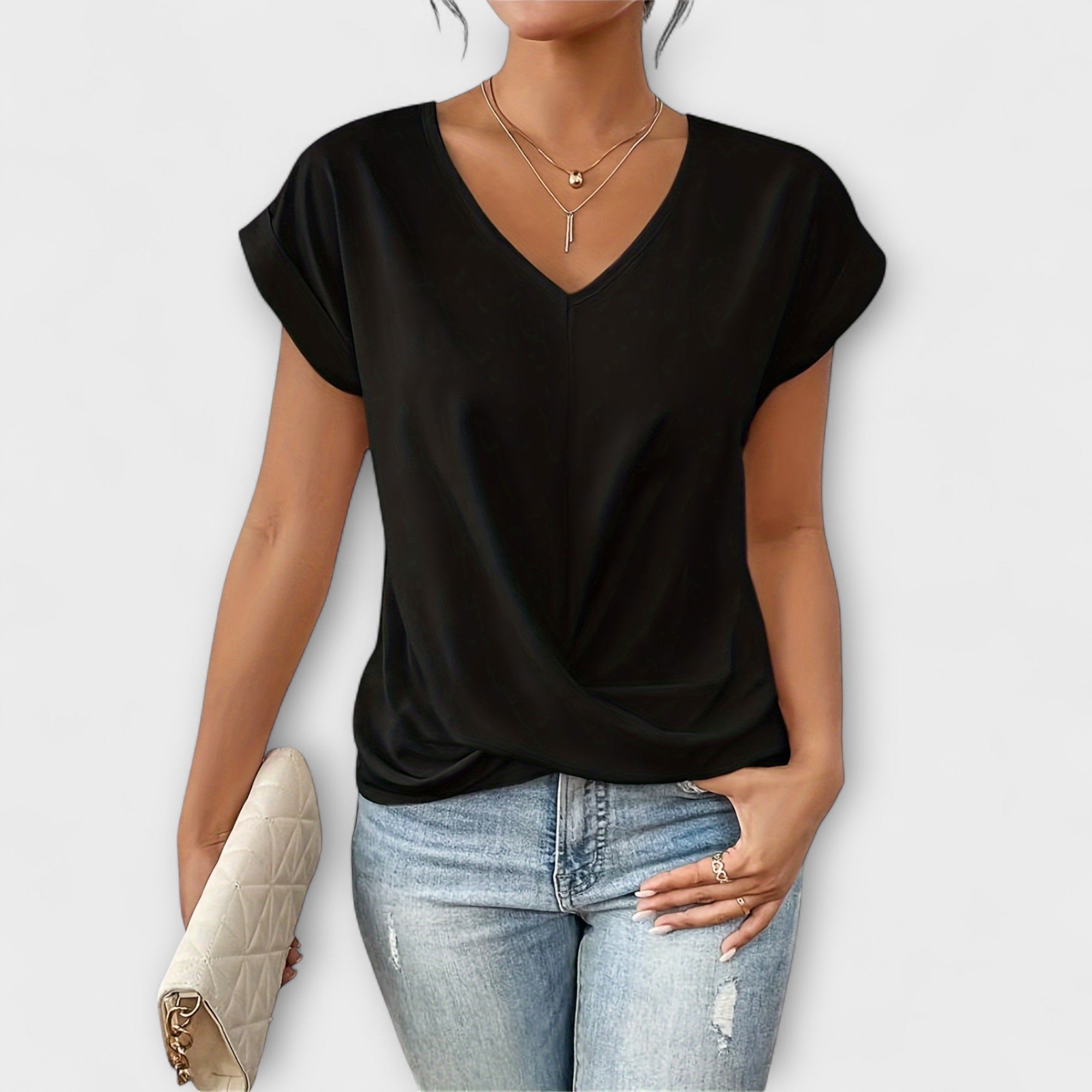 Heloise - Top com decote em V e detalhe de contas