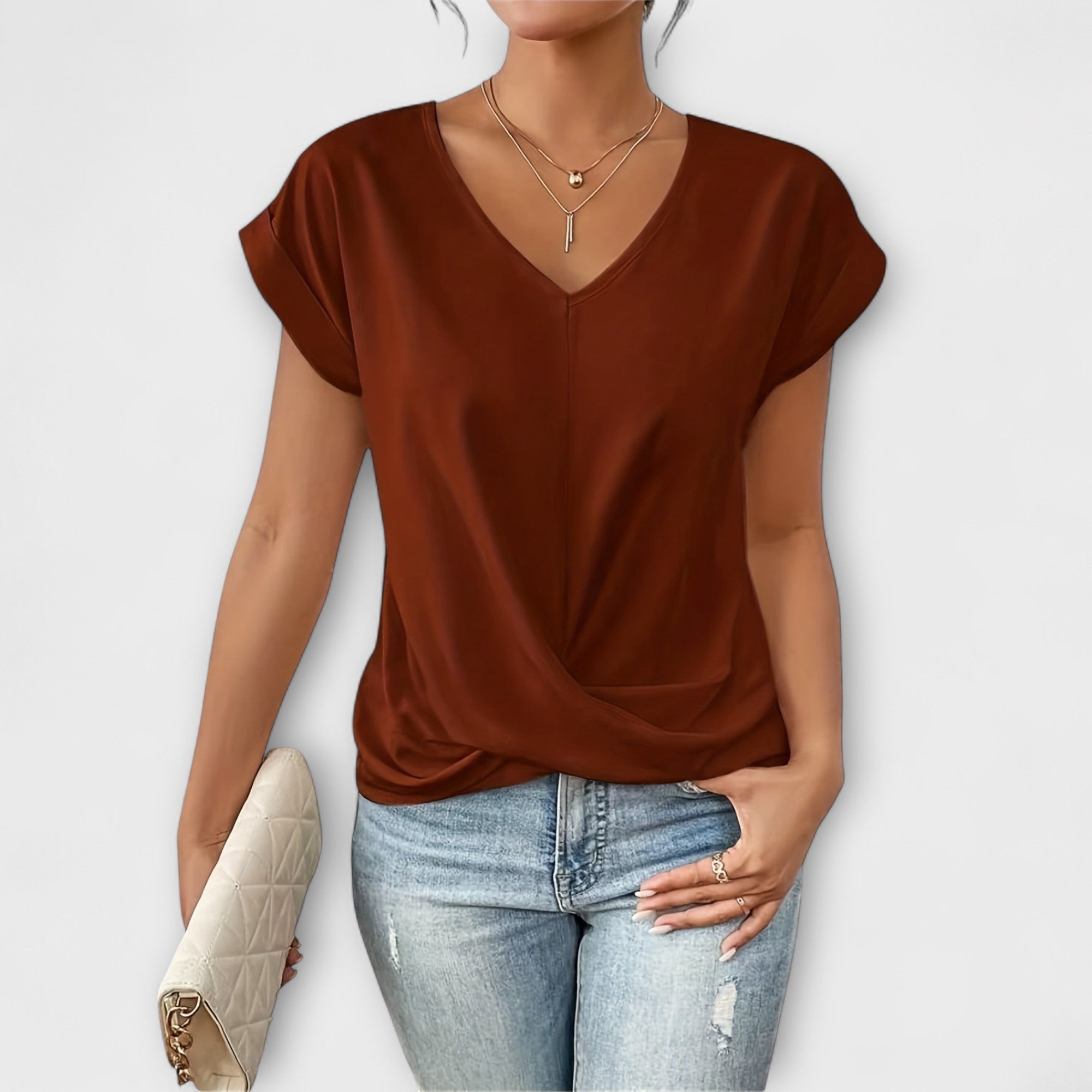 Heloise - Top com decote em V e detalhe de contas