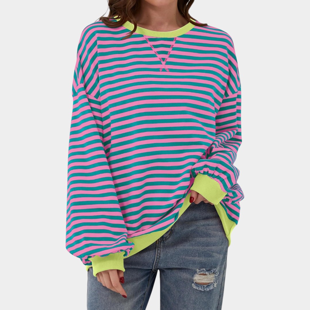 Teresa – blusa listrada com detalhes azuis