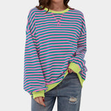 Teresa – blusa listrada com detalhes azuis