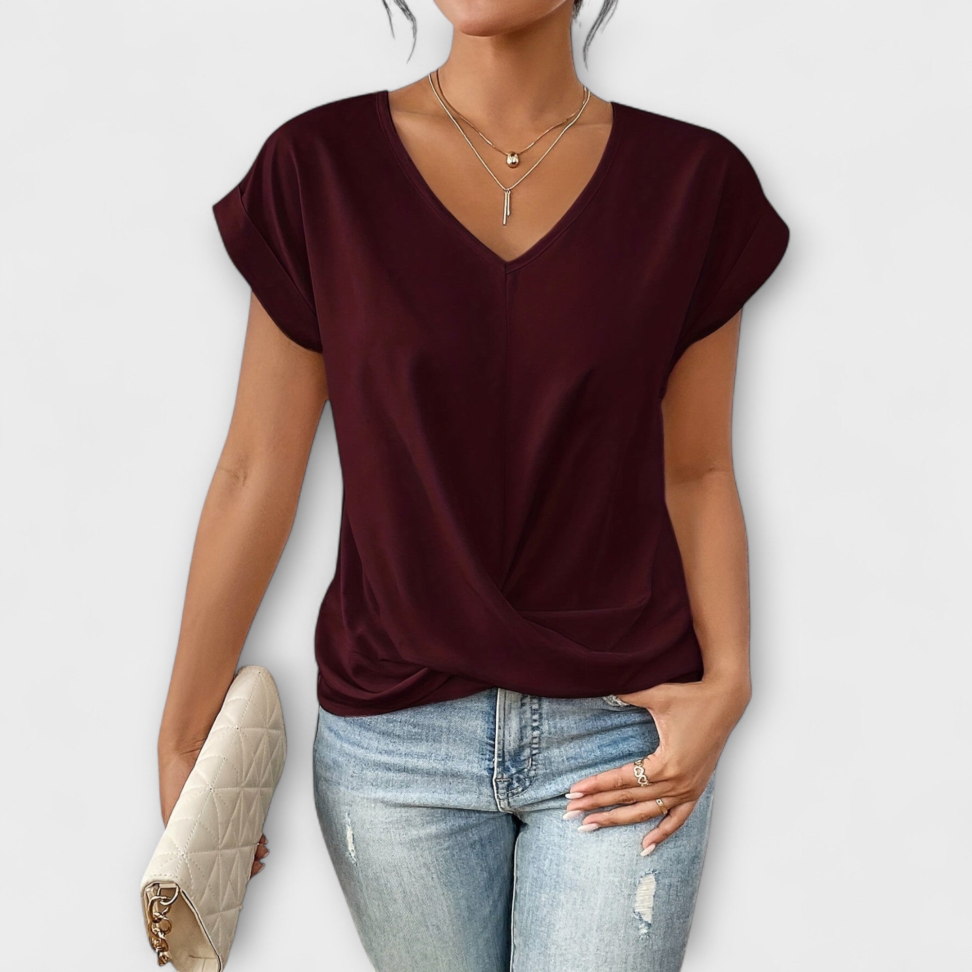 Heloise - Top com decote em V e detalhe de contas