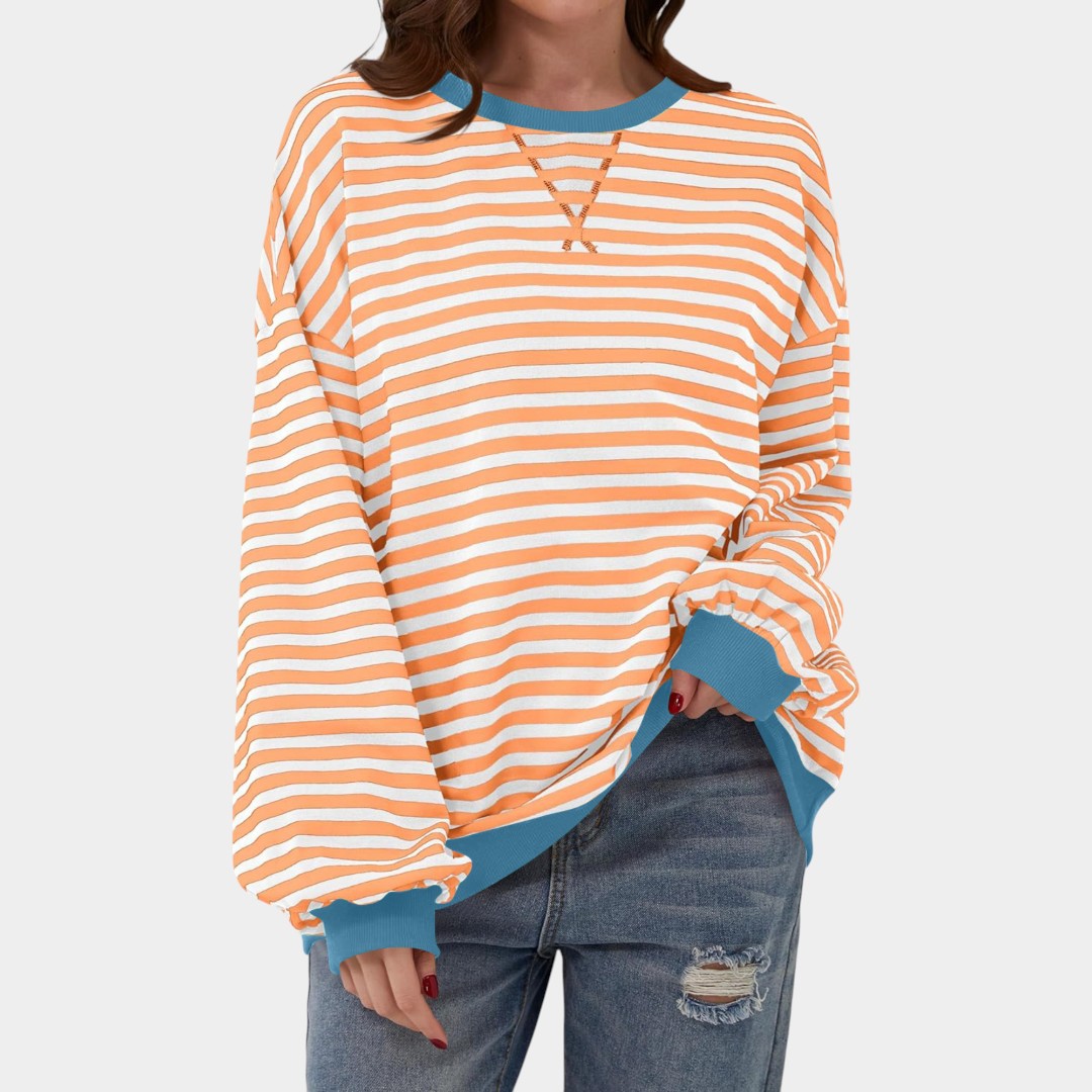 Teresa – blusa listrada com detalhes azuis