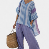 Barbara – tops elegantes nas cores lavanda e cor de nuvem e calças de linho