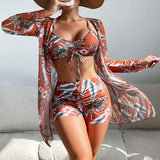 Conjunto de bikini 3 peças com padrão