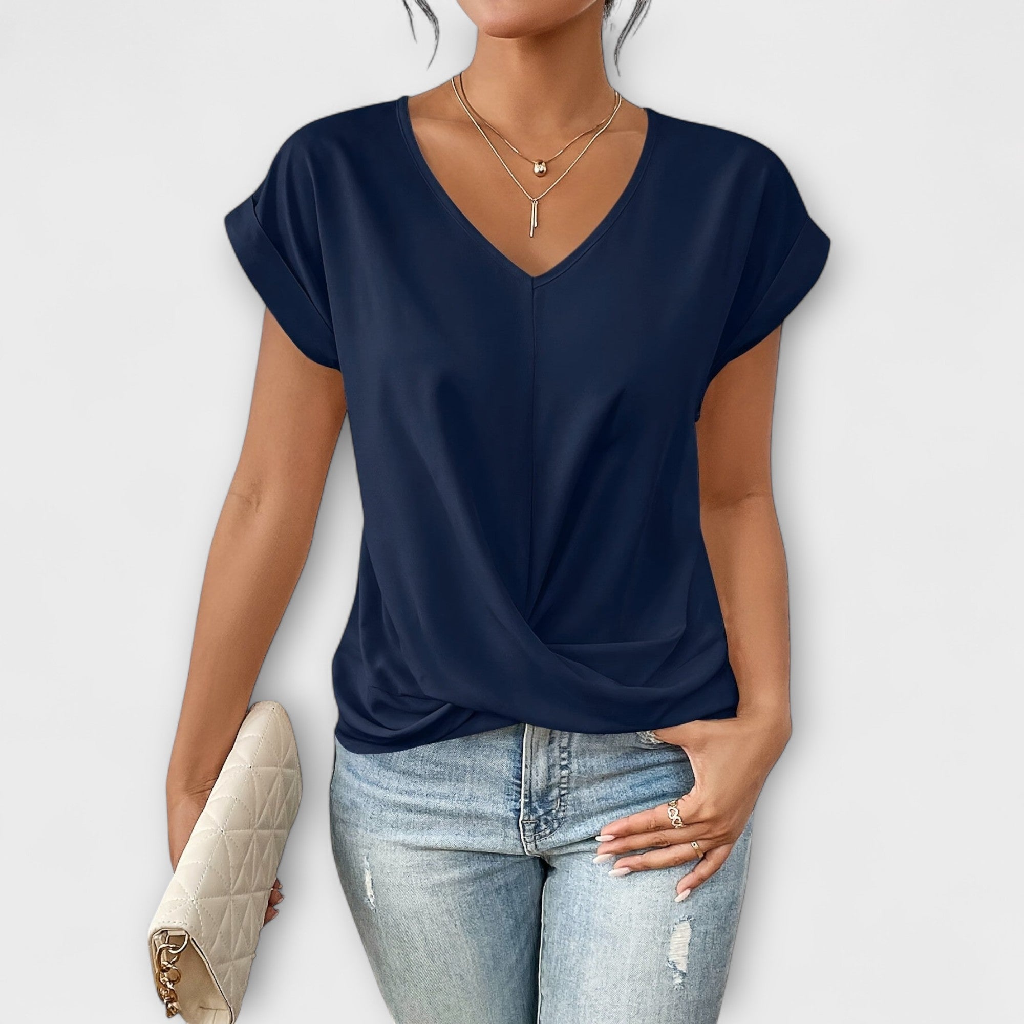 Heloise - Top com decote em V e detalhe de contas