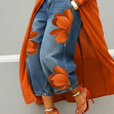 Maud - Vestido Camisa em Linho e Jeans Floral