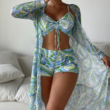 Conjunto de bikini 3 peças com padrão