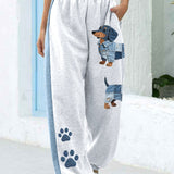 Jeans para mulheres com patchwork e estampa de cães